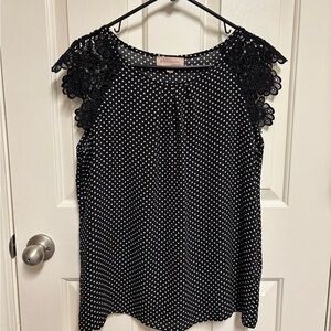 Philosophy Black and White Polka Dot Lace Blouse Size L